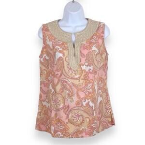 Susan Bristol Embellished Sleeveless Pink and Tan Blouse